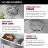 Lavabo de cocina estilo campestre/borde delantero tipo estación de trabajo con un receptáculo de acero inoxidable calibre 16 de 33" de montaje bajo encimera, con reborde WorkFlow™ y accesorios